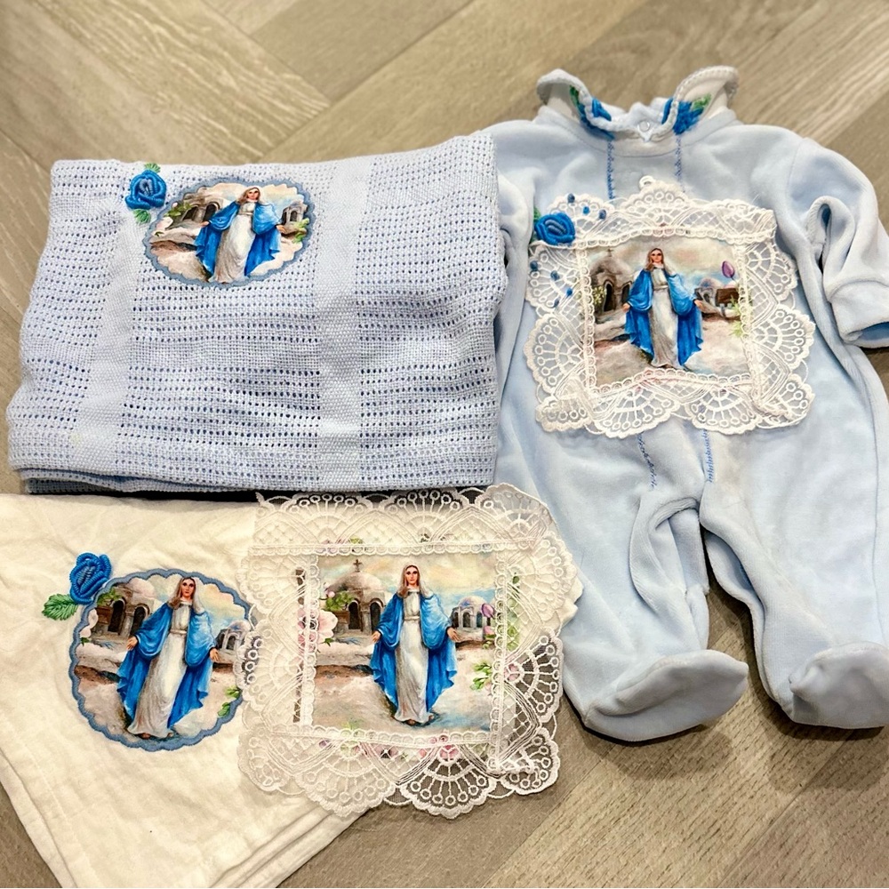 Light Blue Religious Baby Outfit Set